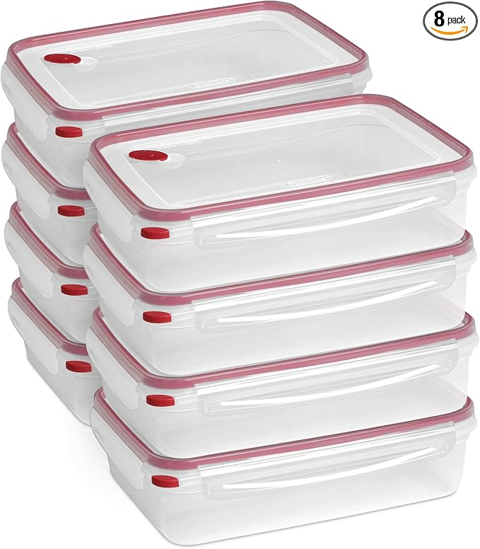 Sterilite Ultra-Seal 16 Cup Rectangle, Airtight Food Storage Container, Latching Lid, Microwave and Dishwasher Safe, Clear with Blue Gasket, 8-Pack by Sterilite