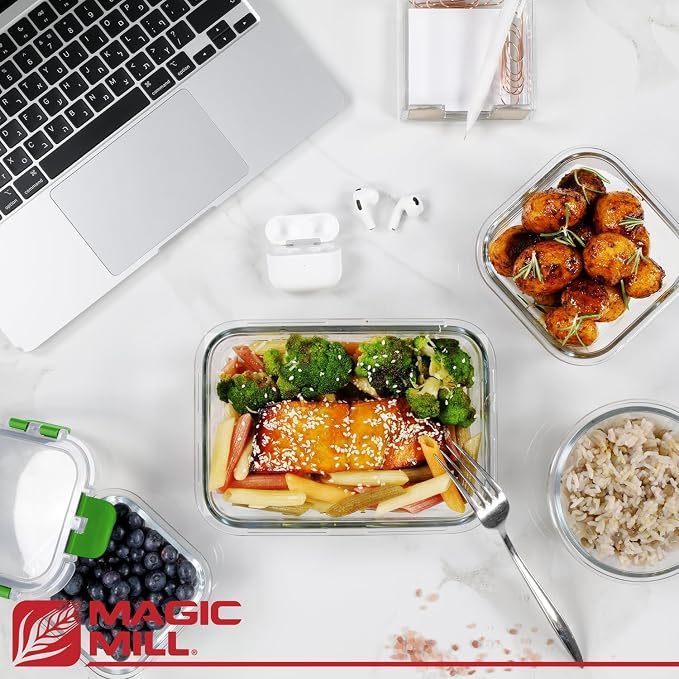 Magic Mill Premium Borosilicate Glass Food Storage Containers with lids Set | 24pc Sets with 12 Bowls & 12 Airtight Locking Lids for Lunch & Meal Prep, Safe for Oven, Freezer, Dishwasher, BPA-Free - Image 6