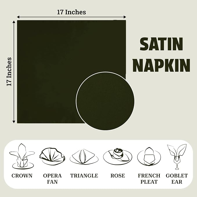 MDS® Pack of 100 Satin Napkins 12 x 12 Inch, Soft Silky Reusable Cloth Dinner Table Napkins for Wedding Décor, Reception, Birthday, Parties, Banquets, Catering, Restaurants & Hotel - Olive Green - Image 4