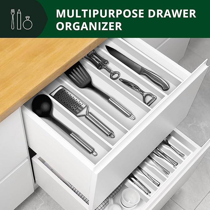 ROYAL CRAFT WOOD Luxury Bamboo Kitchen Drawer Organizer - Silverware Organizer - Utensil Holder and Cutlery Tray with Grooved Drawer Dividers for Flatware and Kitchen Utensils (5 Slot, White) - Image 6