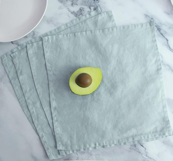 100% Linen Dinner Napkins 15x15 Inch,Soft and Durable Natural French Flax Cloth Napkins,Stone Washed Set of 4(Sky Blue) - Image 4