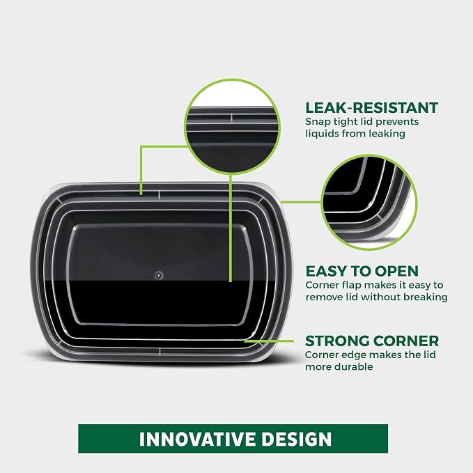 Freshware Meal Prep Containers [50 Pack] 1 Compartment with Lids, Food Storage Containers, Bento Box, BPA Free, Stackable, Microwave/Dishwasher/Freezer Safe (32 oz) - Image 5