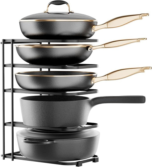 5-Tier Pot and Pan Organizer 13.6", No Assembly Cookware Rack 1-Pack | One-piece Design, Multi-height Layered,Anti-Tip Structure, Dual Vertical & Horizontal Use, Fits Cast Iron Pans & Dutch Ovens by ORDORA