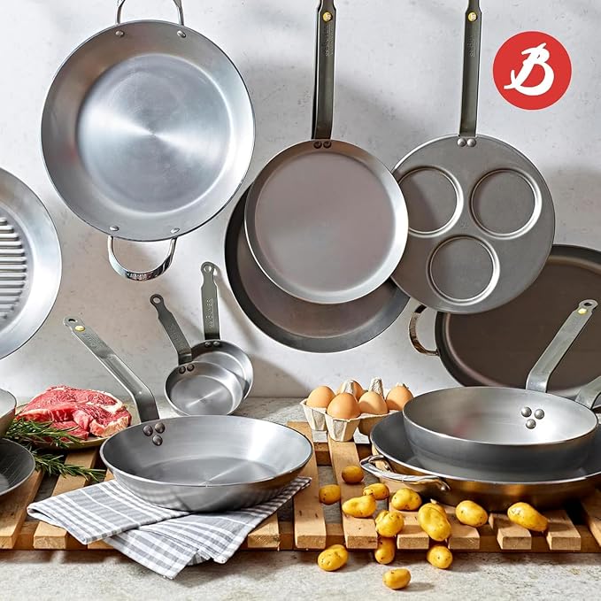 de Buyer MINERAL B Carbon Steel Fry Pan - 12.5” Diameter, 9” Cooking Surface - Ideal for Searing, Sauteing & Reheating - Naturally Non-Stick Finish - Made in France - Image 12