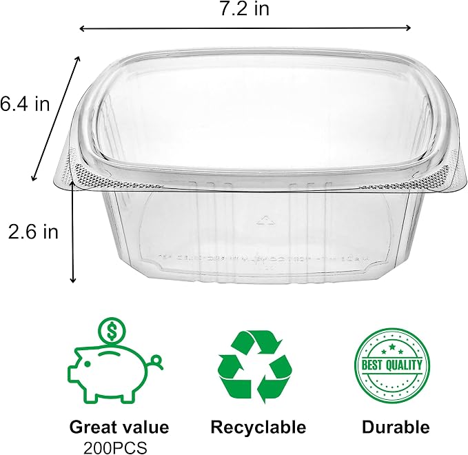 32oz RPET Clear Hinged Lid Deli Container -200Pcs - Image 2