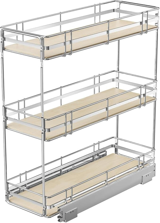 Pull Out Spice Rack Cabinet Organizer 8" W x 20½" D, 3 Tier Heavy Duty Slide Out Wood Shelf for Narrow Cabinet, Pull Out Storage for Kitchen by Unknown