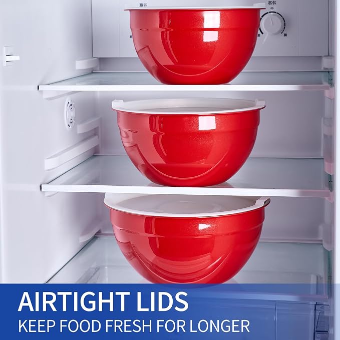 Red Mixing Bowls With Airtight Lids,Stainless Steel Bowl,Salad Bowls 7 Piece Colorful Nesting Bowl Red Kitchen Accessories,Size 7,3.6,2.7,2.1,1.5,1.1,0.8QT Stackable Design - Image 6