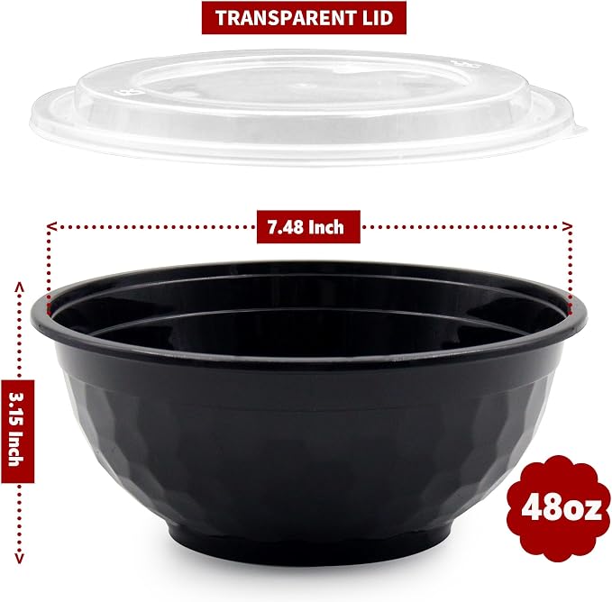 150 Pcs Stackable Meal Prep Bowl Containers, Food Takeout Bowls Reusable,Black Disposable Meal Prep Bowls With Lids. (48oz-Black) - Image 2