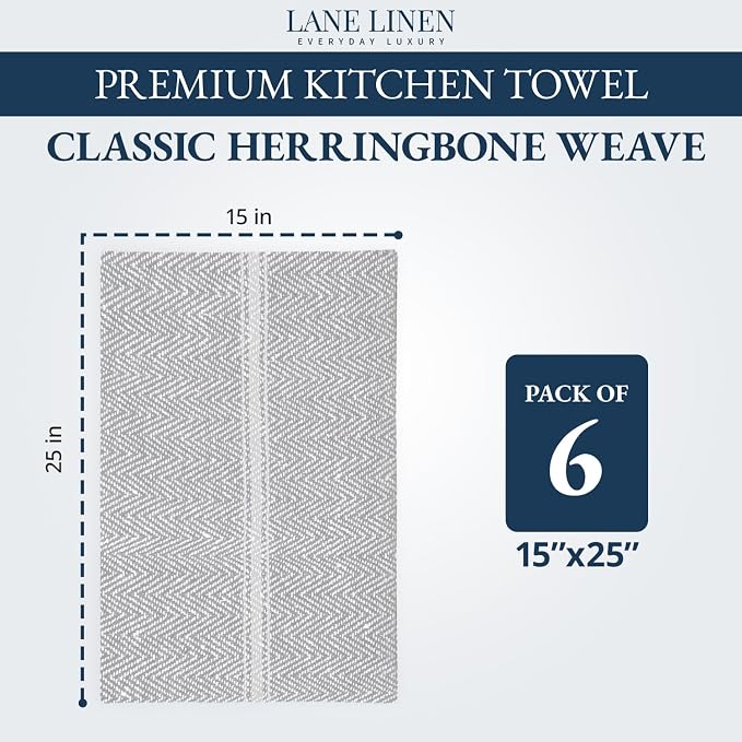 LANE LINEN 100% Cotton Kitchen Towels Set - 6 Pack Kitchen Dish Towels, Soft & Durable Size 14"x25", Good for Polishing Silverware, Cleaning Ceramic Countertops, Machine Washable - Grey Chambray - Image 2