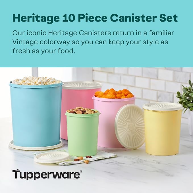 Tupperware Heritage Collection 10 Piece Nested Canister Set in Vintage Colors, Dishwasher Safe and BPA Free (5 Containers, 5 Lids) - Image 2