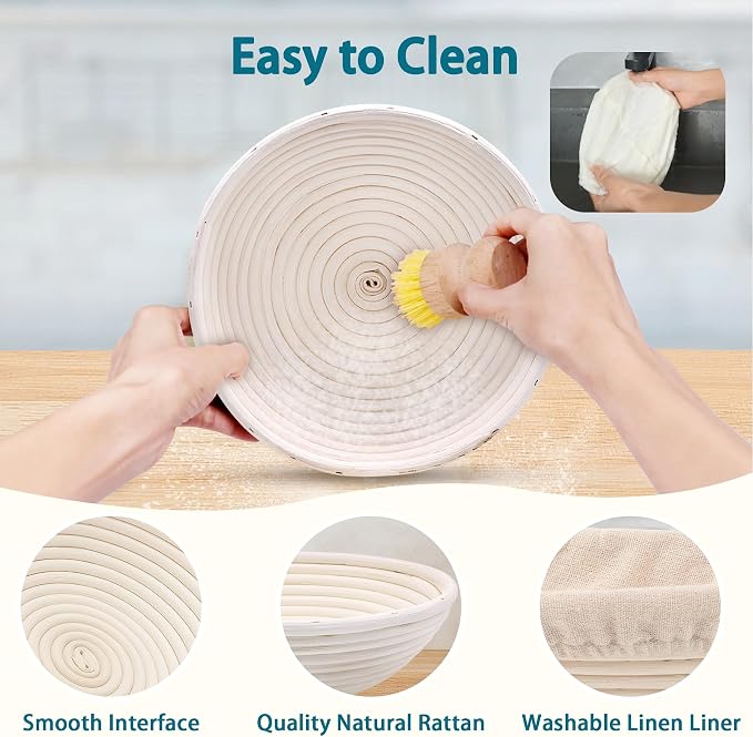 Aliggbent 28Pcs Sourdough Starter Kit, Rattan Banneton Proofing Baskets Set | Sourdough Bread Baking Supplies Set Rattan Banneton Baskets Liners Lame Danish Whisk Sling Scraper 28 Pcs Dough Tools - Image 4