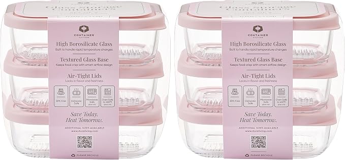 Glass Food Storage Containers with Lids — 12 Piece — 17.6 oz Glass with BPA-Free Leakproof Stackable Lids — Microwave, Oven & Dishwasher Safe — Ideal for Meal Prep & More - Berry Blush - Image 2