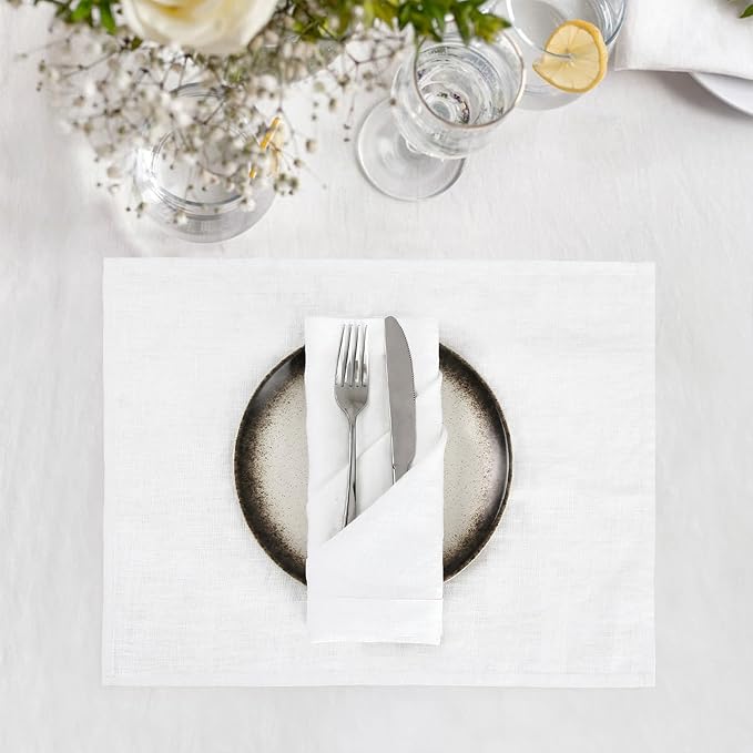 100% Linen Dinner Napkins 20x20 Inch,Soft and Breathable French Flax Cloth Napkins,Stone Washed Set of 4(White) - Image 4