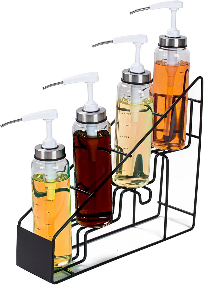 Restaurantware Restpresso 14 x 4 x 12 Inch Coffee Syrup Rack 1 4-Tier Syrup Holder - Wire Design Compact Black Iron Syrup Stand For Retail Displays Coffee Or Liquors - Image 9