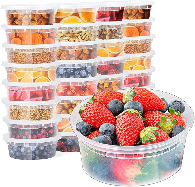 Glotoch Express 24 Sets 8 oz Deli Containers with Lids,Leakproof & BPA Free | Plastic Soup Containers with Lids,Airtight Takeout Food Storage Containers for Soup,Freezer/Microwave/Dishwasher Safe by GlotochExpress