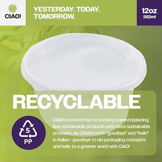 CIAO! 12OZ PP Injection Molded Soup-Deli Container with LLDPE Lid, Microwavable and BPA Free (240/240 combo pack) - Image 3