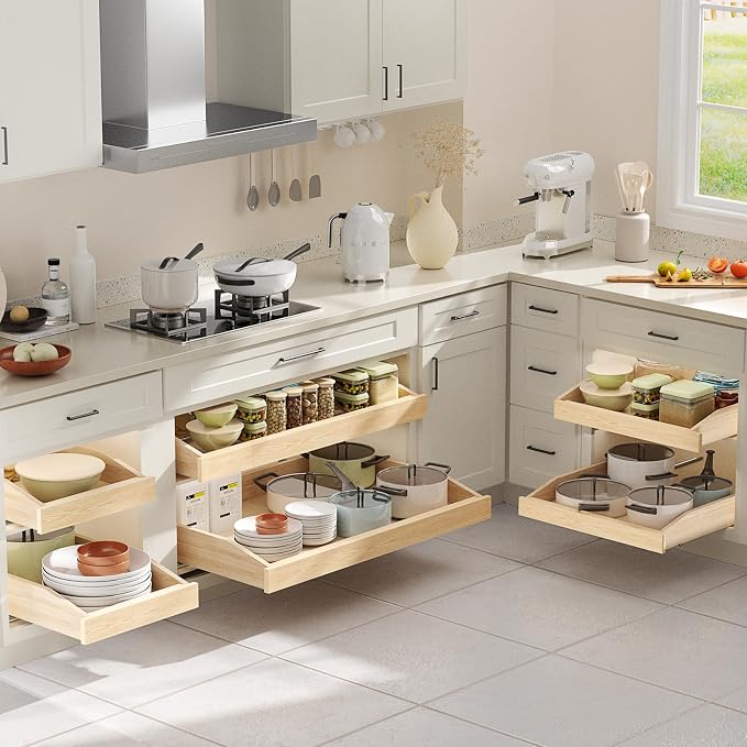 LOVMOR Pull Out Cabinet Organizer 22½”W x 21”D, Soft Close Slide Out Drawer Storage Shelves for Kitchen, Wood Cabinet Shelf Pull-Out Organizer Storage for Base Cabinet - Image 2
