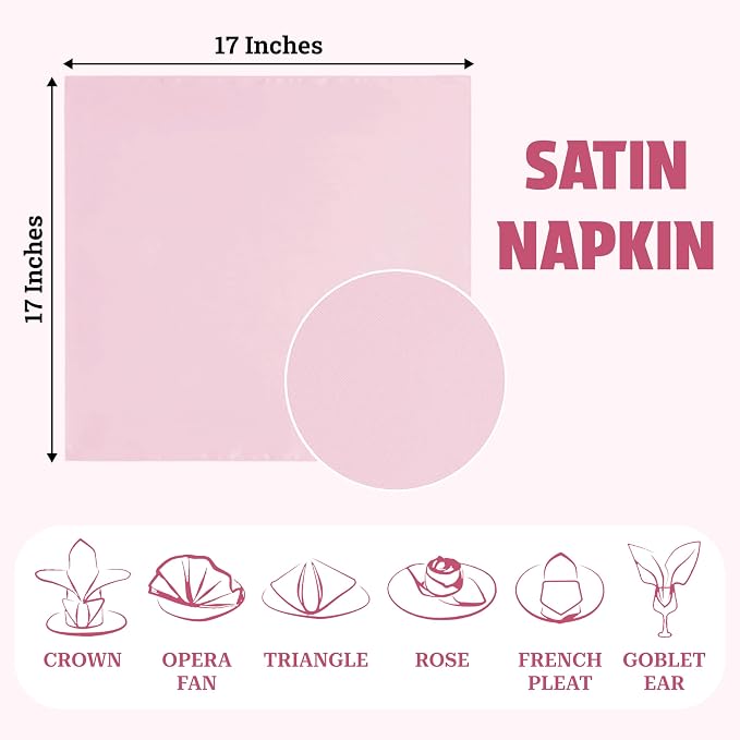 MDS® Pack of 100 Satin Napkins 12 x 12 Inch, Soft Silky Reusable Cloth Dinner Table Napkins for Wedding Décor, Reception, Birthday, Parties, Banquets, Catering, Restaurants & Hotel - Blush Pink - Image 4