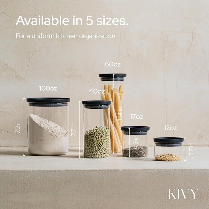 KIVY Large Glass Jar with transparent Glass Lid [100oz] Sealed glass canisters with airtight lid - Black canister - Laundry pod jar - Rice Storage jar - Flour and sugar containers - Flour Canister - Image 6