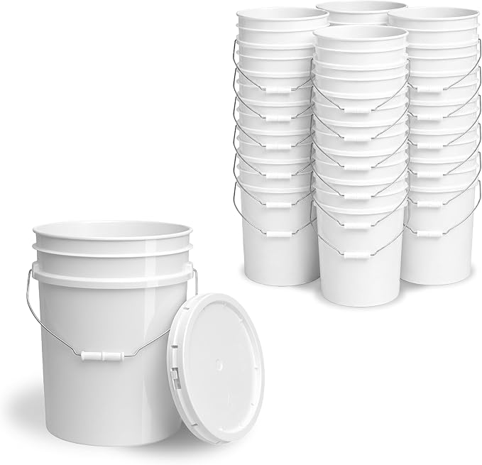 5 Gallon Bucket - Food Grade w/Lid BPA-Free,24 Pack - White | Airtight Gasketed Tear Strip Lid, Heavy-Duty 90 Mil HDPE Plastic Pail, Bulk Storage, Food Safe Durable Container, Made in USA by ePackageSupply