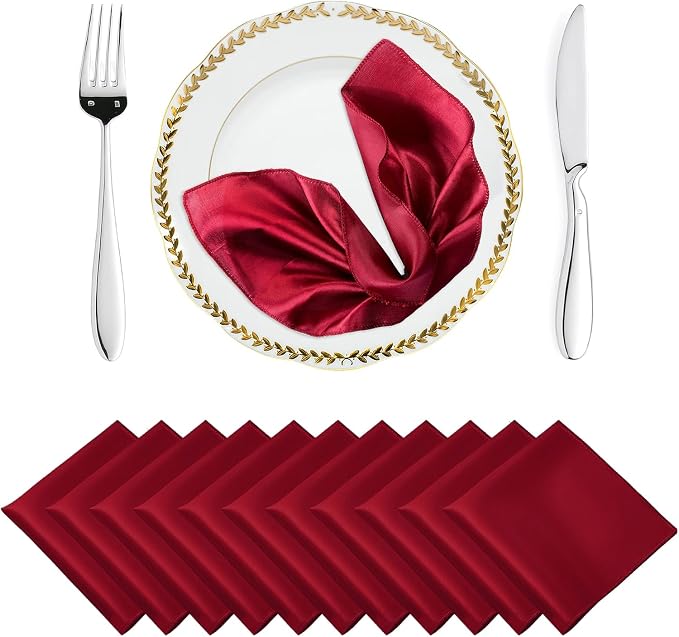 MDS® Pack of 25 Satin Napkins 12 x 12 Inch, Soft Silky Reusable Cloth Dinner Table Napkins for Wedding Décor, Reception, Birthday, Parties, Banquets, Catering, Restaurants & Hotel - Maroon by MDS