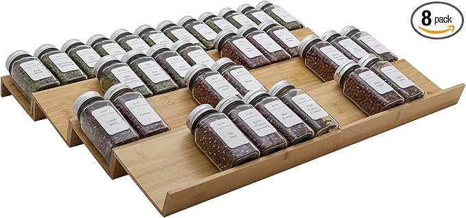 Bamboo Spice Rack Drawer Organizer - 8 Pieces Set- 11" Wide Per Piece - Combine Pieces Into 22" Wide Rack (11" or 22") by Angimio