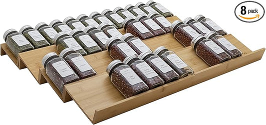 Bamboo Spice Rack Drawer Organizer - 8 Pieces Set- 11" Wide Per Piece - Combine Pieces Into 22" Wide Rack (11" or 22") by Angimio