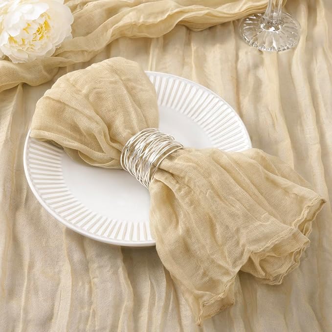DeZerlor Champagne Washable Cheesecloth Napkins Set of 50 for Party | Reusable Summer Cloth Napkins Bulk, for Wedding Bridal Baby Shower Dinner Cocktail Birthday Home, 21x21 Inches by DeZerlor