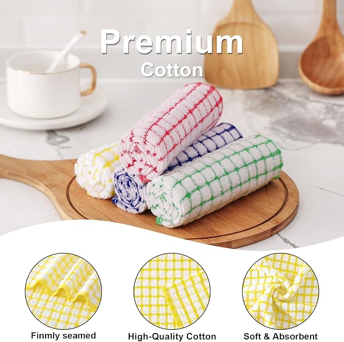 Kitinjoy Cotton 12 Pack Kitchen Towels and Dishcloths Sets, Yellow | 16 x 25 Inch & 12 X 12 Inch Dish Towels Bulk, Super Soft and Absorbent hand towels for kitchen Drying - Image 2