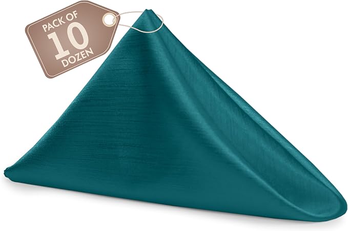 17 x 17-Inch Shantung Satin Cloth Napkins, Teal Set of 120 | Bulk Case of 10 Dozen, Square, 100% Polyester Fabric, Reversible, Faux Dupioni Silk Reverse Side, Machine Washable, Blue by UltimateTextile