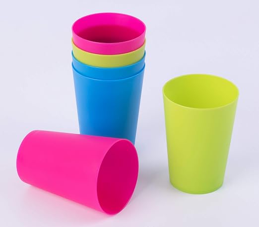 7 oz Reusable Plastic Drinking Tumblers, 6-Piece Kids Party Cup Set, Assorted Red Green Blue, Two of Each for Home Meals Picnics Outdoor Use - Image 4