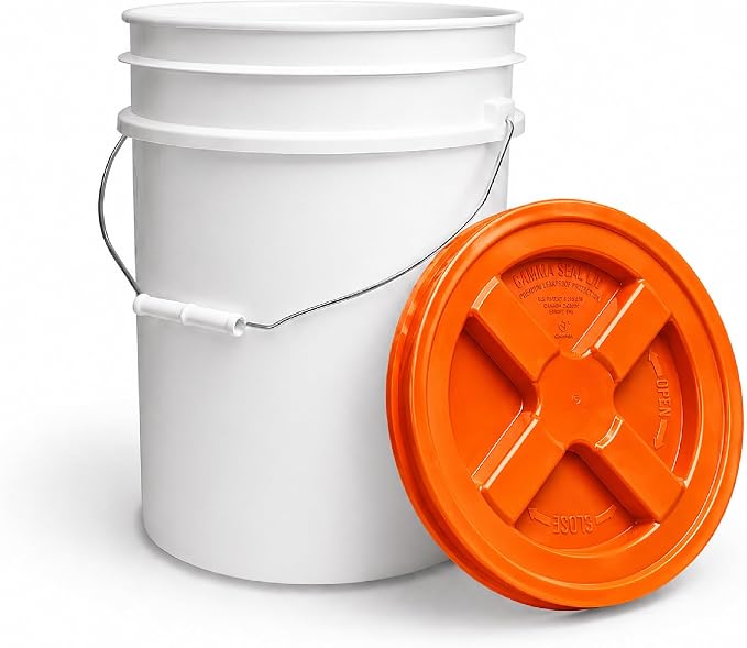 5 Gallon Bucket - Food Grade w/Lid BPA-Free, White/Orange, 6 | Airtight Gamma Seal Screw-On Lid, Heavy-Duty 90 Mil HDPE Plastic, Food Safe and Durable Container, Bulk Storage, Made in USA - Image 8