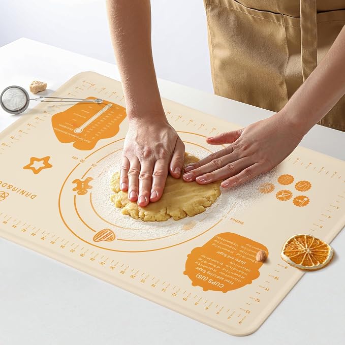 DANIA & DEAN 26"x16" 1.1mm Ultra-Thick Baking-Themed Silicone Pastry Mat | Non-Slip & Non-Stick Mat with 4.5mm Raised Edges & Measurements, Anti-Spill for Dough, Bread, Cookies & Pizza Counter Sheet by DANIADEAN