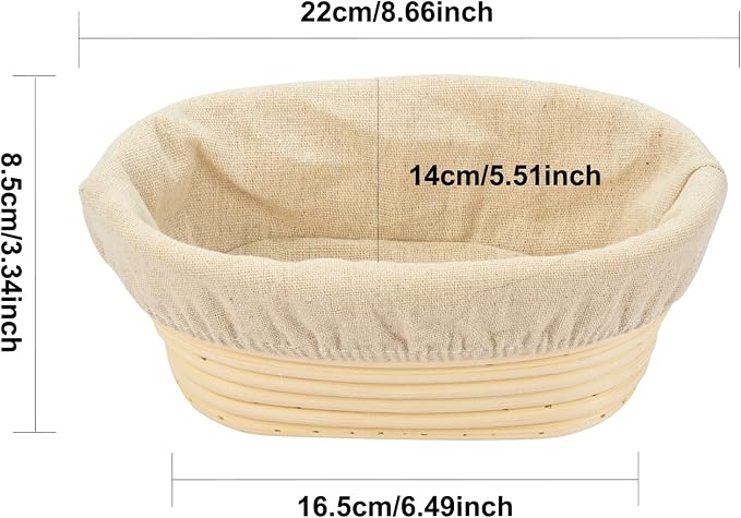 2 PCS 8 inch Oval Long Banneton Brotform Bread Dough Proofing Rising Rattan Basket & Liner for Professional & Home Bakers - Image 3