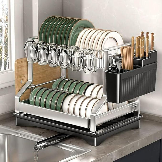 Fandian Dish Drying Rack 2 Tier Dish Racks for Kitchen Counter and Sink, Large Dish Drying Rack with Drainboard & Utensil Holders Stainless Steel Dish Drainers Kitchen Organization and Storage by Fandian