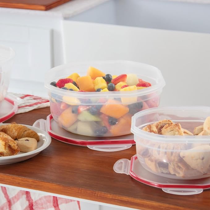 Sterilite Ultra-Seal 4.7 Qt Bowl, Large Airtight Food Storage Container, Latching Lid, Microwave and Dishwasher Safe, Clear With Red Gasket, 16-Pack - Image 3