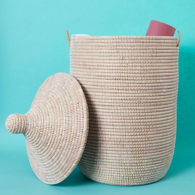 White Wicker Basket for Laundry, Large Size, 18" Wide, 23" Tall by Senegalo