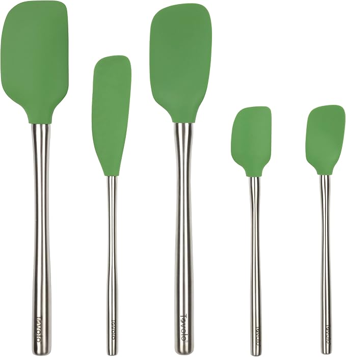 Tovolo Stainless Steel Handled Silicone Spatula Set of 5 Pesto Green, Dishwasher Safe Kitchen Spatula Set for Cooking Baking, Non Toxic BPA Free Silicone Spatula set with Metal Steel Handle by Tovolo