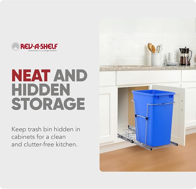 Rev-A-Shelf Pullout Trash Can for Under Kitchen Cabinets 35 Qt Garbage Waste Recyling Bin with Full Extension Slides, Blue, RV-12KD-22C-S - Image 5