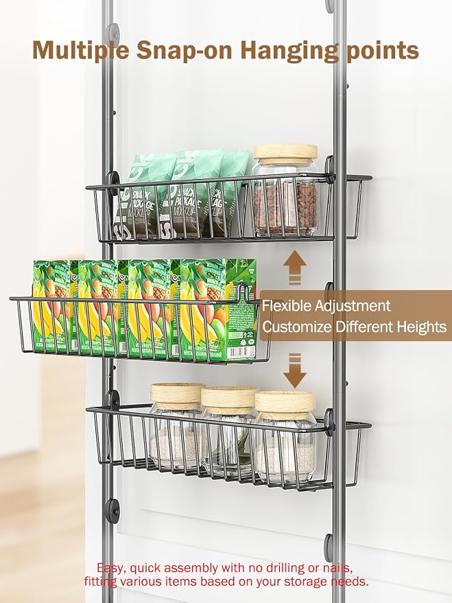 Delamu Over The Door Pantry Organizer, 9-Tier Pantry Door Organizers and Storage with Adjustable Basket, Metal Hanging Spice Rack, Seasoning Organizer, Door Organizer for Home Kitchen Bathroom, Black - Image 4
