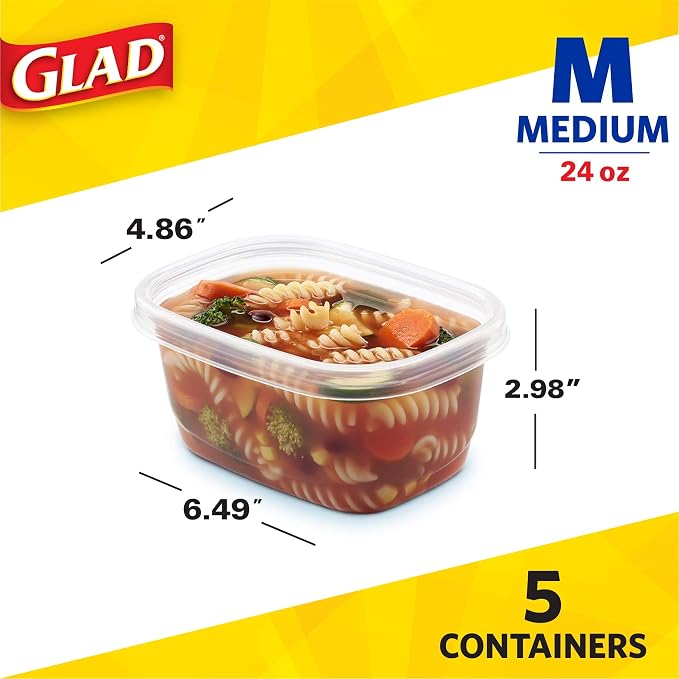 Glad GladWare Medium Rectangle Food Storage Containers, 24 Oz, 5 Ct, 6-Pk | Airtight, leak-resistant containers for soups, salads, and meal prep; microwave, dishwasher, and freezer safe - Image 6