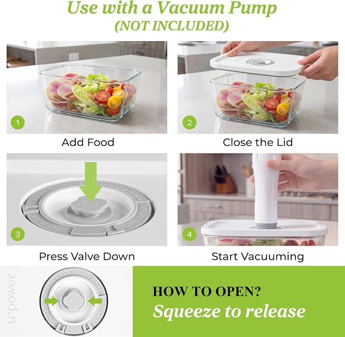 URPOWER Glass Vacuum Seal Containers for Food Storage, 3PCS Set with Lids | 3PCS(16/27/47 fl oz), Airtight Food Storage Containers Stackable for Leftovers, Meal Prep, Refrigerator, Freezer and Pantry - Image 7