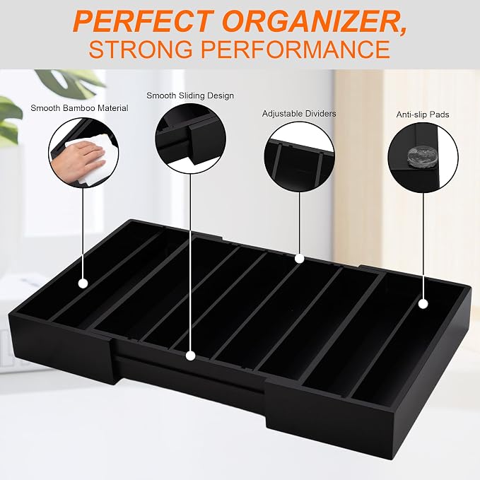 MinBoo Bamboo Drawer Organizer - Expandable K Cup & Pods Holder, Coffee Pod Storage, Tea Organizer, Versatile Kitchen Accessory Organization and Storage，Black - Image 6