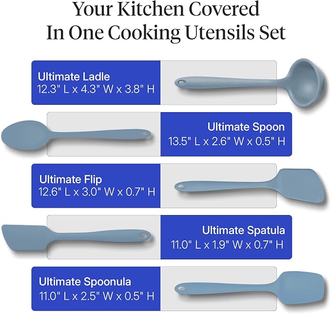 GIR: Get It Right 5-Piece Silicone Ultimate Kitchen utensils set - Ladle, Spatula, Flip, Spoon & Spoonula - Non toxic cooking utensils for Nonstick Cookware, Cooking and Baking - Slate - Image 3