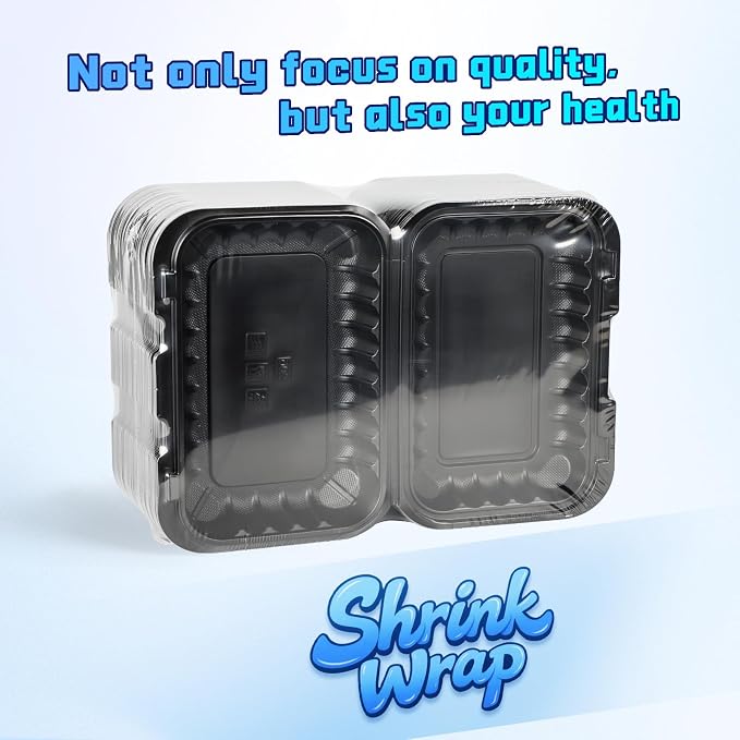 YANGRUI 50-Pack 28oz 9x6 Takeout Containers - Shrink Wrapped No Pre-Wash | Heavy Duty Mineral PP, Microwave & Freezer Safe | Reusable Clamshell for Meal Prep, Work Lunch, Leftovers, Picnic & Party - Image 2