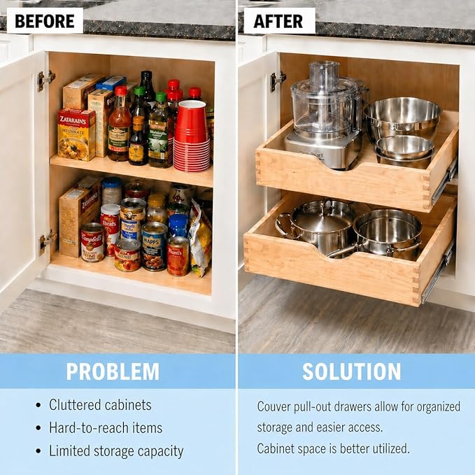 Pull Out Drawers For Cabinets, Soft Close Slide Out Wood Shelves Storage Organizer for Kitchen, Finished, Heavy-Duty, Bottom/Side Mount, 36"W x 21"D x 3"H - Image 4