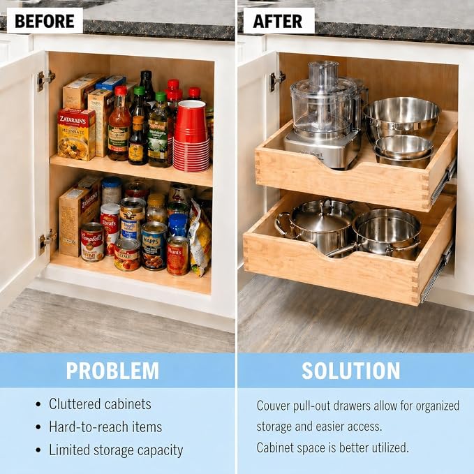 Pull Out Drawers For Cabinets, Soft Close Slide Out Wood Shelves Storage Organizer for Kitchen, Finished, Heavy-Duty, Bottom/Side Mount, 24"W x 21"D x 3"H - Image 4