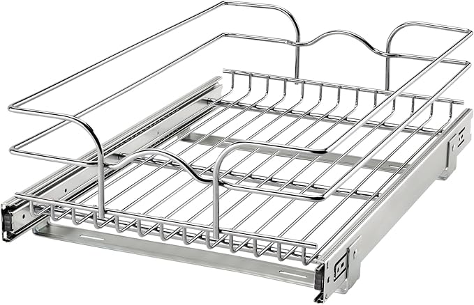 Rev-A-Shelf Steel Wire Pullout Drawer Organizer Shelf for Kitchen Cabinets, Slide Out Storage Basket, Min Opening Width of 14.5", 15" x 22", 5WB1-1522CR-1 by Rev-A-Shelf