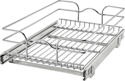 Rev-A-Shelf Steel Wire Pullout Drawer Organizer Shelf for Kitchen Cabinets, Slide Out Storage Basket, Min Opening Width of 14.5", 15" x 22", 5WB1-1522CR-1 by Rev-A-Shelf