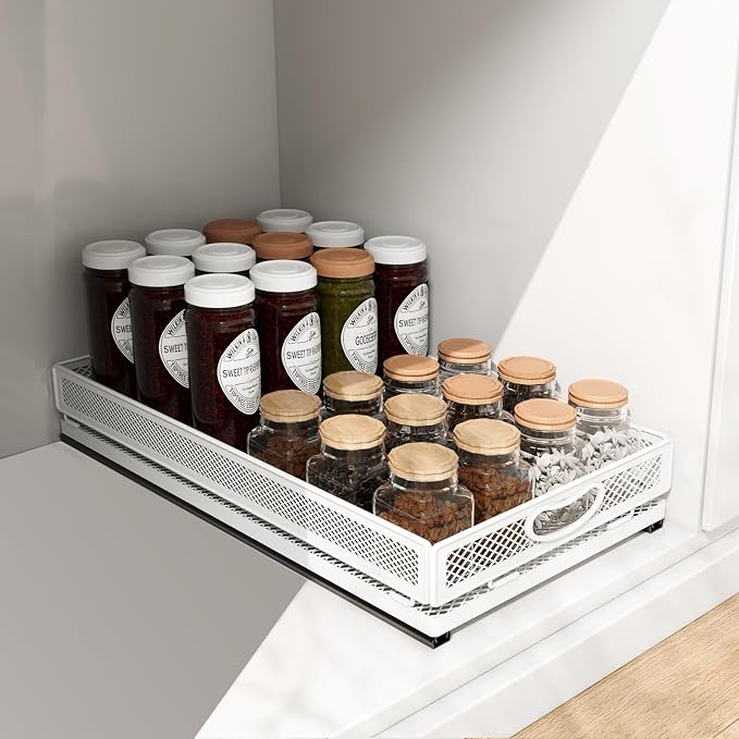 Pull Out Cabinet Organizer, Slide Out Drawers Fixed with Adhesive Nano Film, Pantry Shelves Sliding Drawer Storage Organization for Kitchen/Bathroom/Bedroom (19.7*13.8*3.3inch/50*35*8.5cm) by Unknown